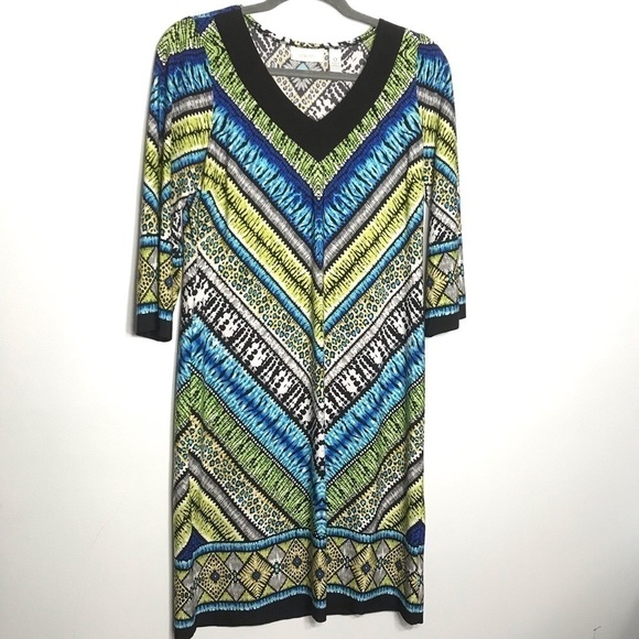 Chico's Dresses & Skirts - CHICOS 0 Small/ 4 Vibrant Multicolor Neon Green Lightweight Slinky Shift Dress